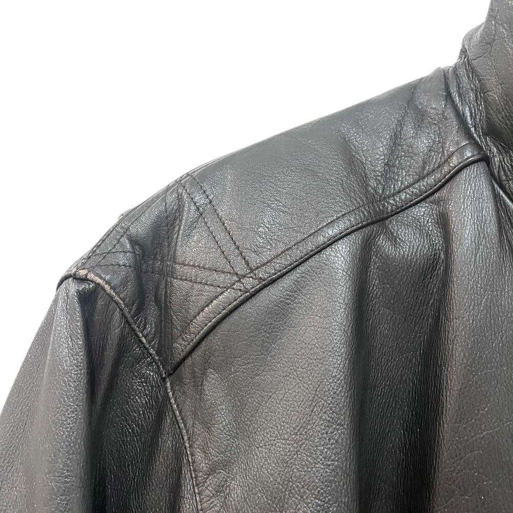 Reed Jacket Mens 40 Dark Brown Leather Bomber Full Zip Stand Collar Lined - Picture 5 of 10